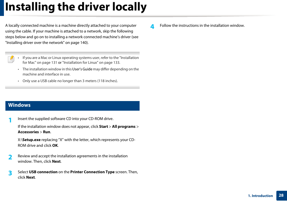 Installing the driver locally, Windows | Samsung SL-M2070W-XAA User Manual | Page 28 / 314