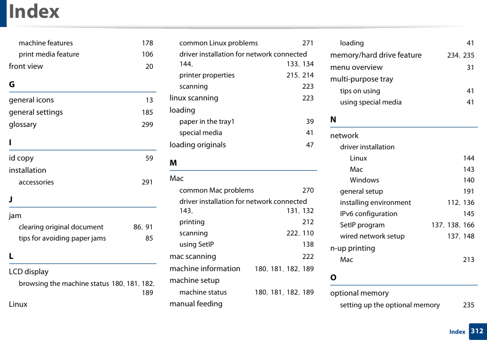 Index | Samsung SL-M2070W-XAA User Manual | Page 312 / 314