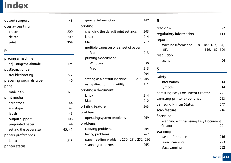 Index | Samsung SL-M2070W-XAA User Manual | Page 313 / 314