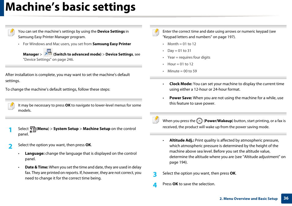 Machine’s basic settings | Samsung SL-M2070W-XAA User Manual | Page 36 / 314