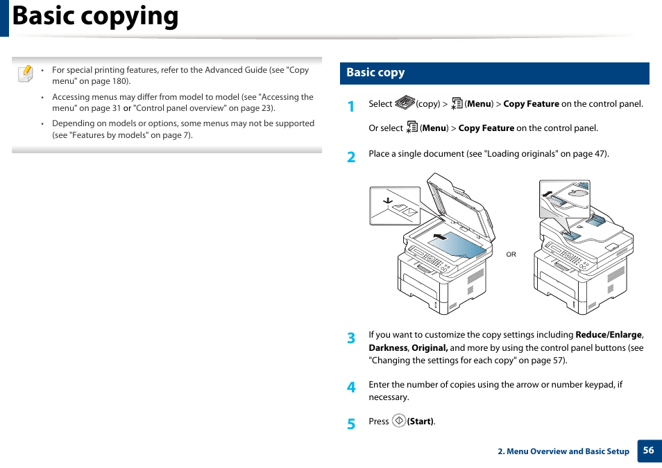 Basic copying, Basic copy | Samsung SL-M2070W-XAA User Manual | Page 56 / 314