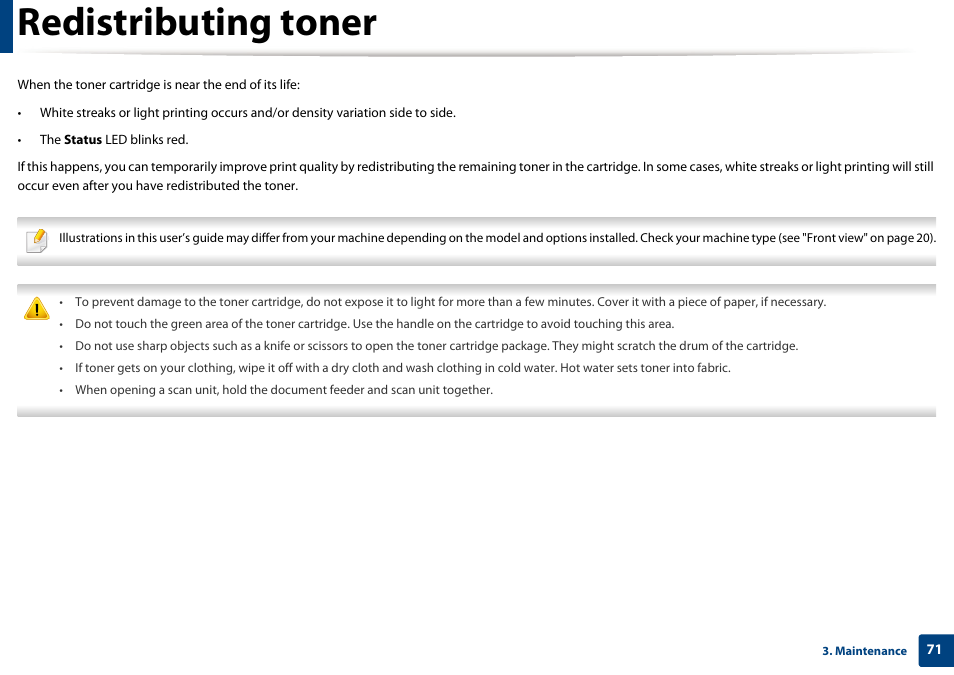 Redistributing toner | Samsung SL-M2070W-XAA User Manual | Page 71 / 314