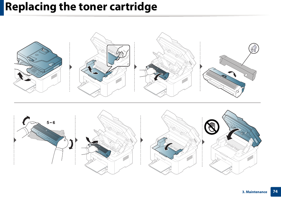 Replacing the toner cartridge | Samsung SL-M2070W-XAA User Manual | Page 74 / 314