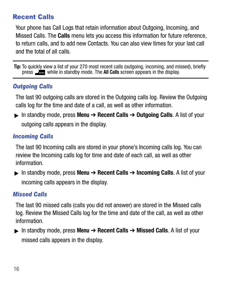 Recent calls | Samsung SCH-R451ZKGNTT User Manual | Page 20 / 66