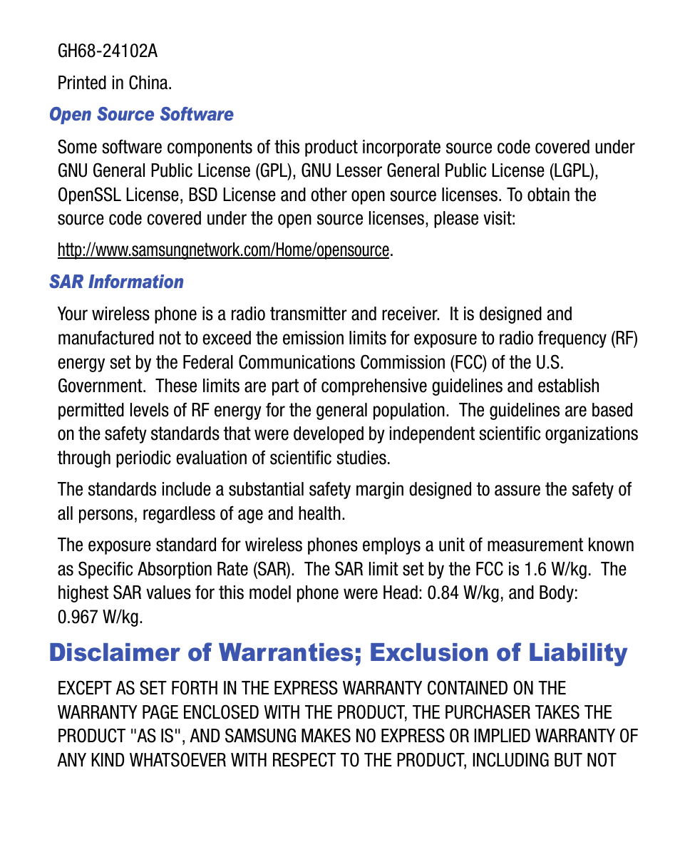 Disclaimer of warranties; exclusion of liability | Samsung SCH-R451ZKGNTT User Manual | Page 3 / 66