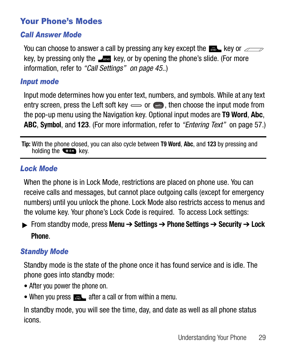 Your phone’s modes | Samsung SCH-R451ZKGNTT User Manual | Page 33 / 66