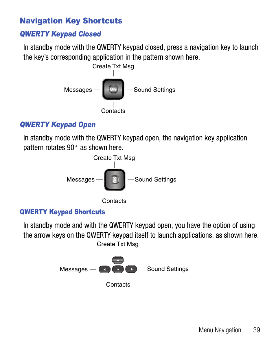 Navigation key shortcuts | Samsung SCH-R451ZKGNTT User Manual | Page 43 / 66