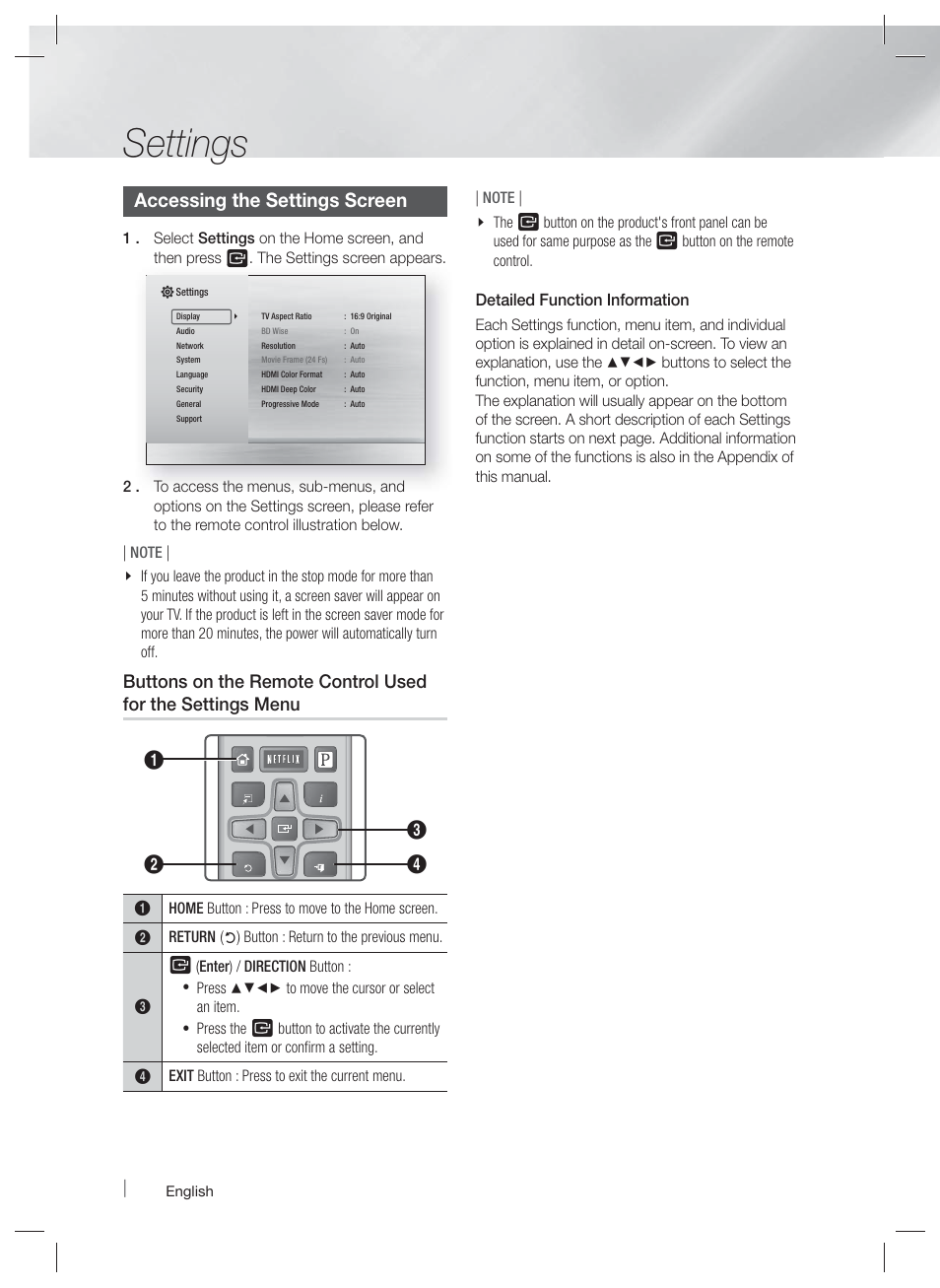 Settings, Accessing the settings screen | Samsung HT-EM35-ZA User Manual | Page 20 / 47