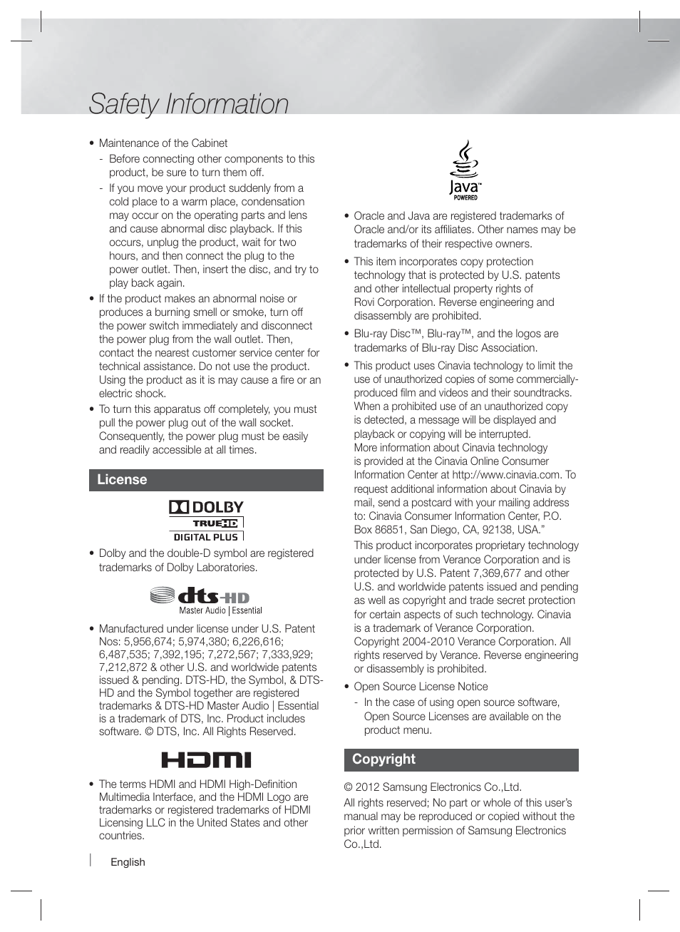 Safety information | Samsung HT-EM35-ZA User Manual | Page 4 / 47