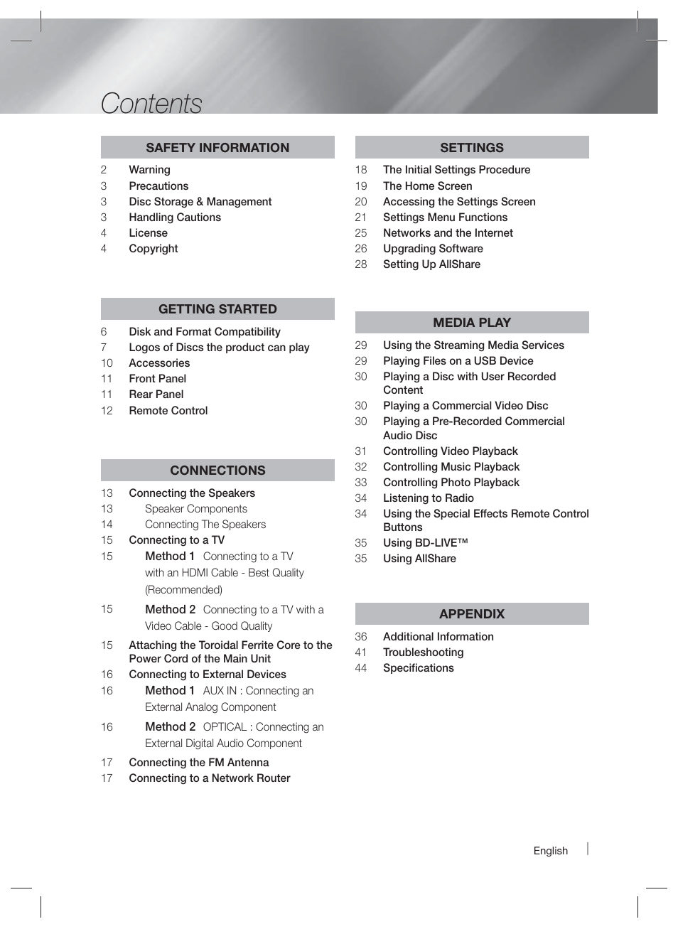 Samsung HT-EM35-ZA User Manual | Page 5 / 47