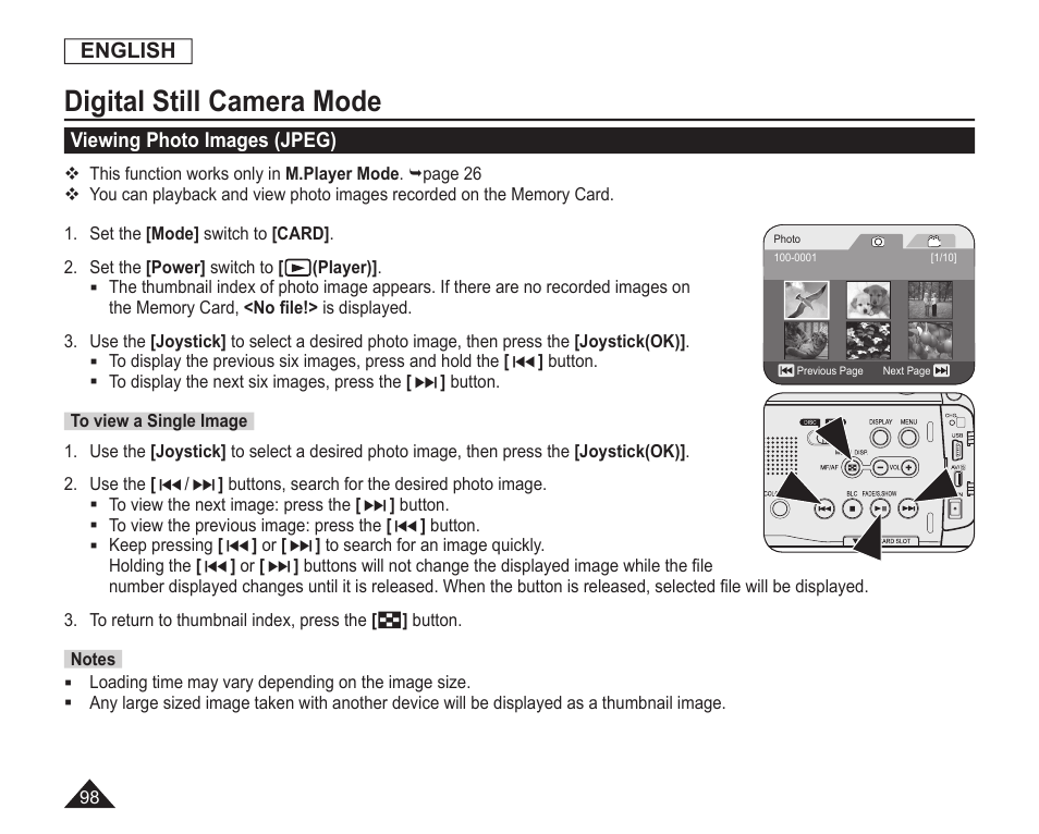 Viewing photo images(jpeg), Digital still camera mode | Samsung SC-DC163-XAP User Manual | Page 102 / 136