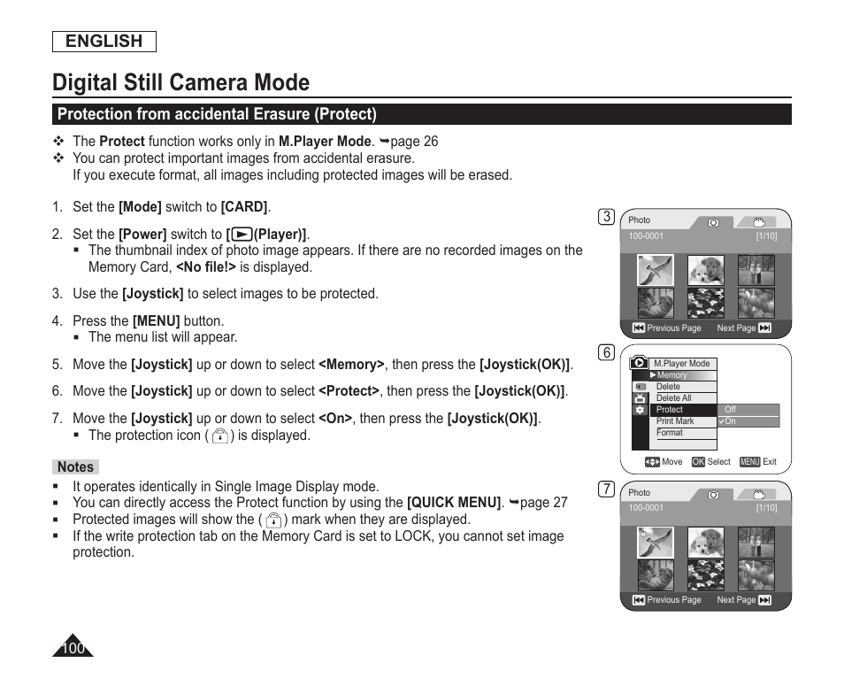 Protection from accidental erasure(protect), Digital still camera mode, English | Protection from accidental erasure (protect) | Samsung SC-DC163-XAP User Manual | Page 104 / 136