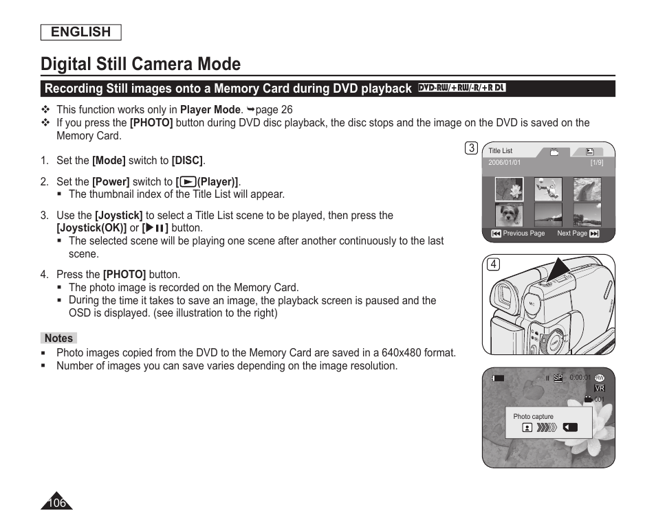 Digital still camera mode, English | Samsung SC-DC163-XAP User Manual | Page 110 / 136