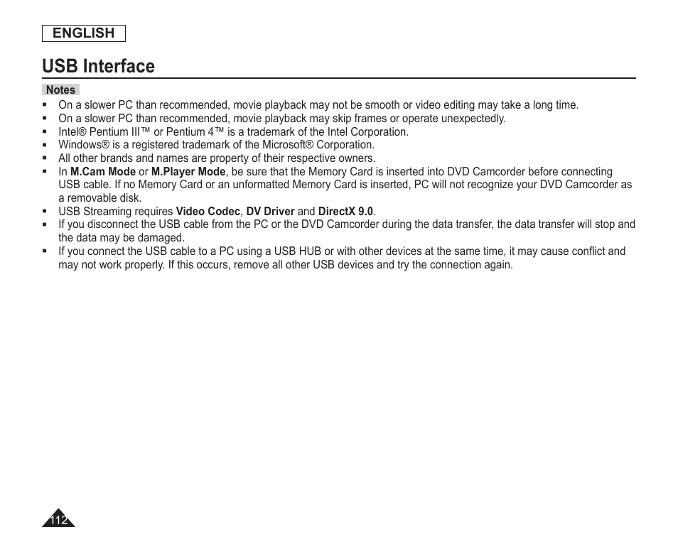 Usb interface | Samsung SC-DC163-XAP User Manual | Page 116 / 136