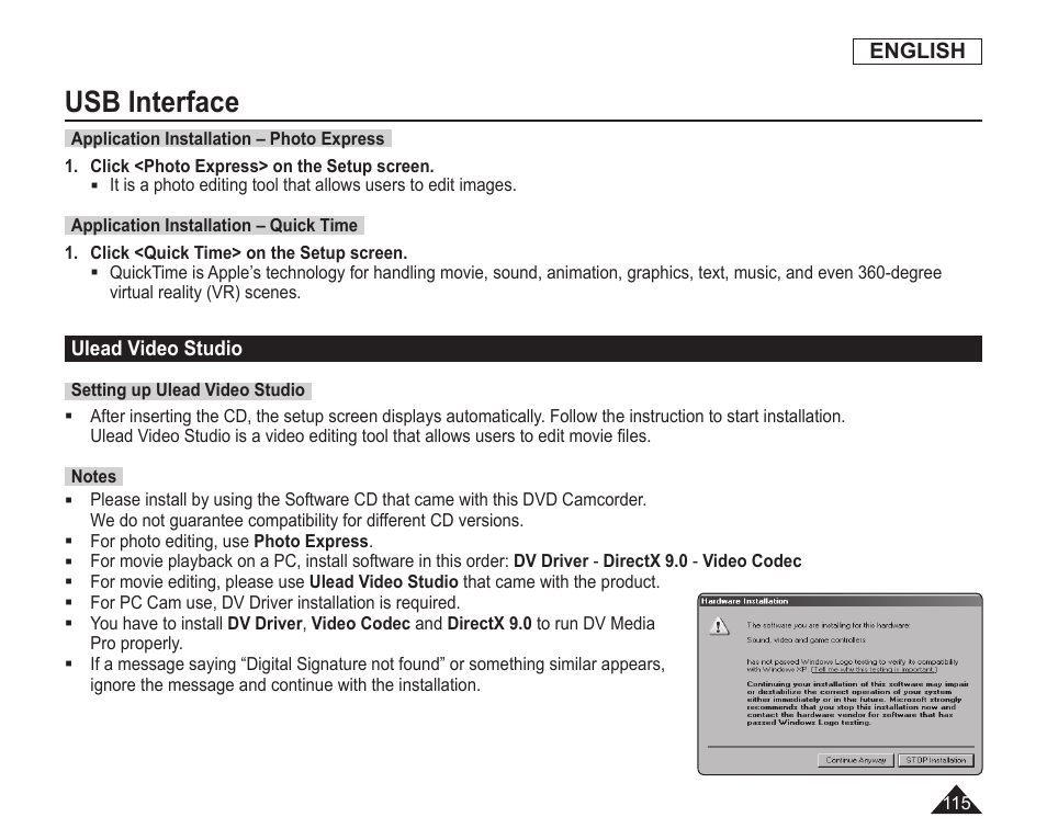 Ulead video studio, Usb interface | Samsung SC-DC163-XAP User Manual | Page 119 / 136