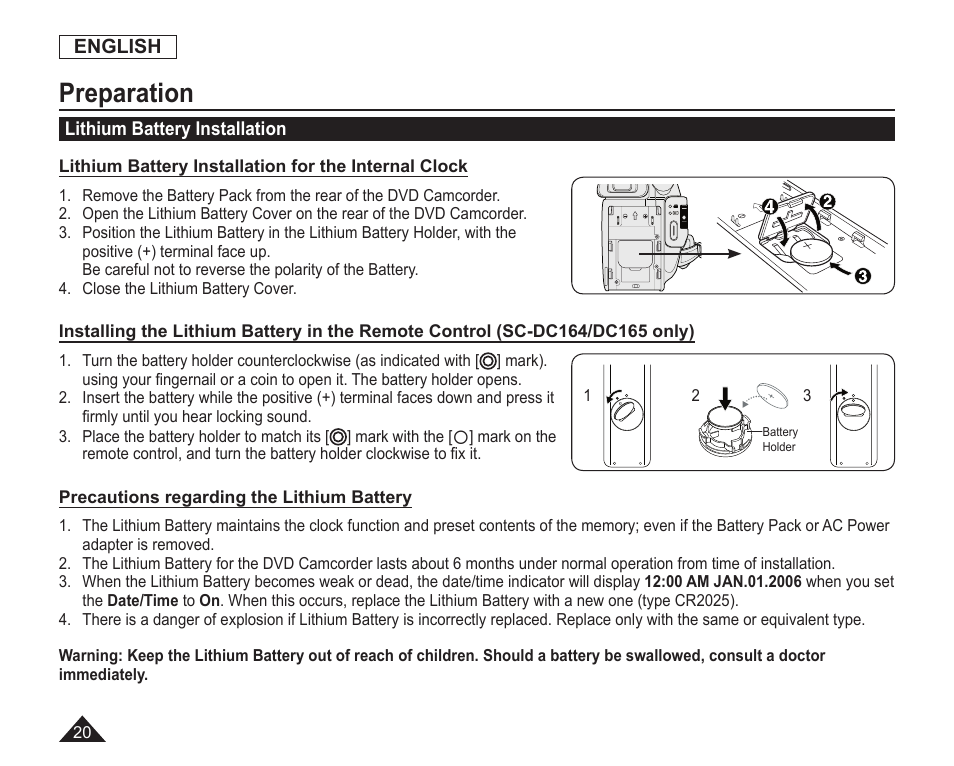 Lithium battery installation, Preparation | Samsung SC-DC163-XAP User Manual | Page 24 / 136