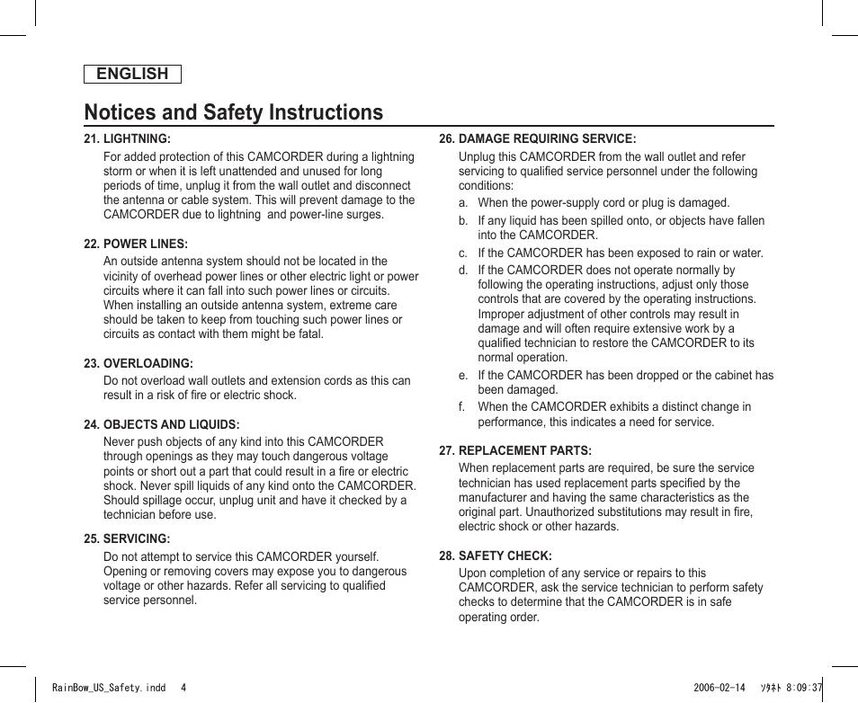 Notices and safety instructions, English | Samsung SC-DC163-XAP User Manual | Page 4 / 136