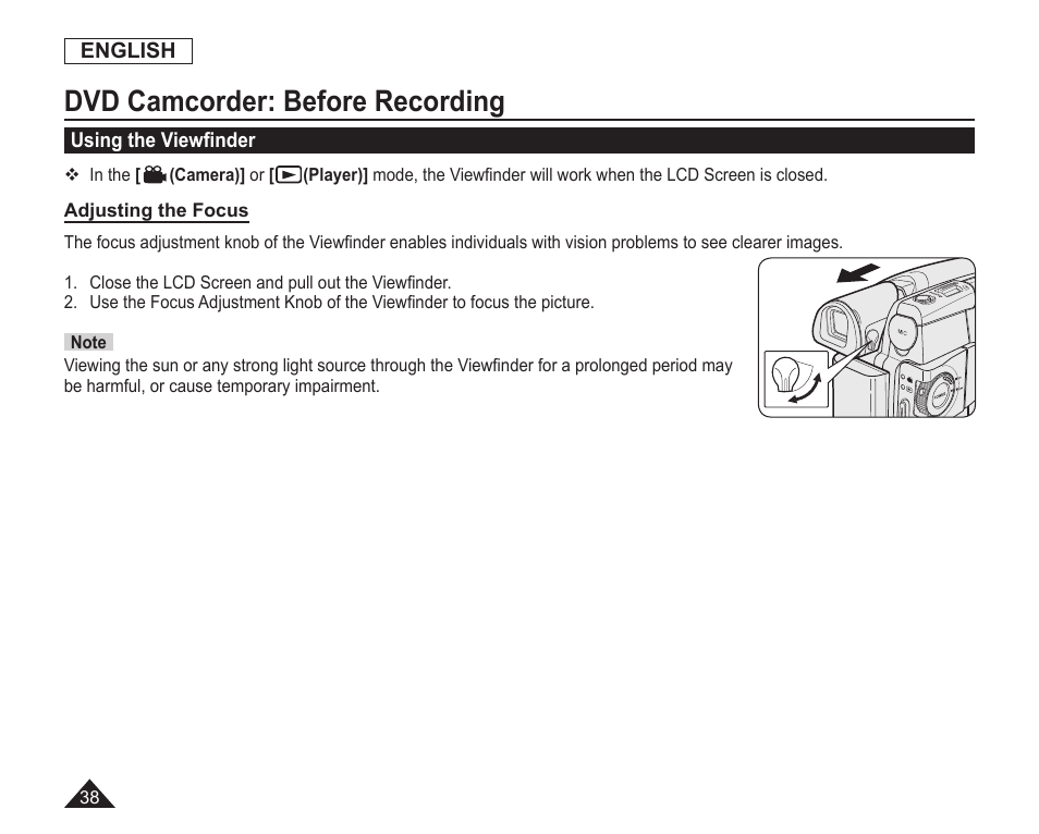 Dvd camcorder:before recording, Using the viewfinder, Dvd camcorder: before recording | Samsung SC-DC163-XAP User Manual | Page 42 / 136