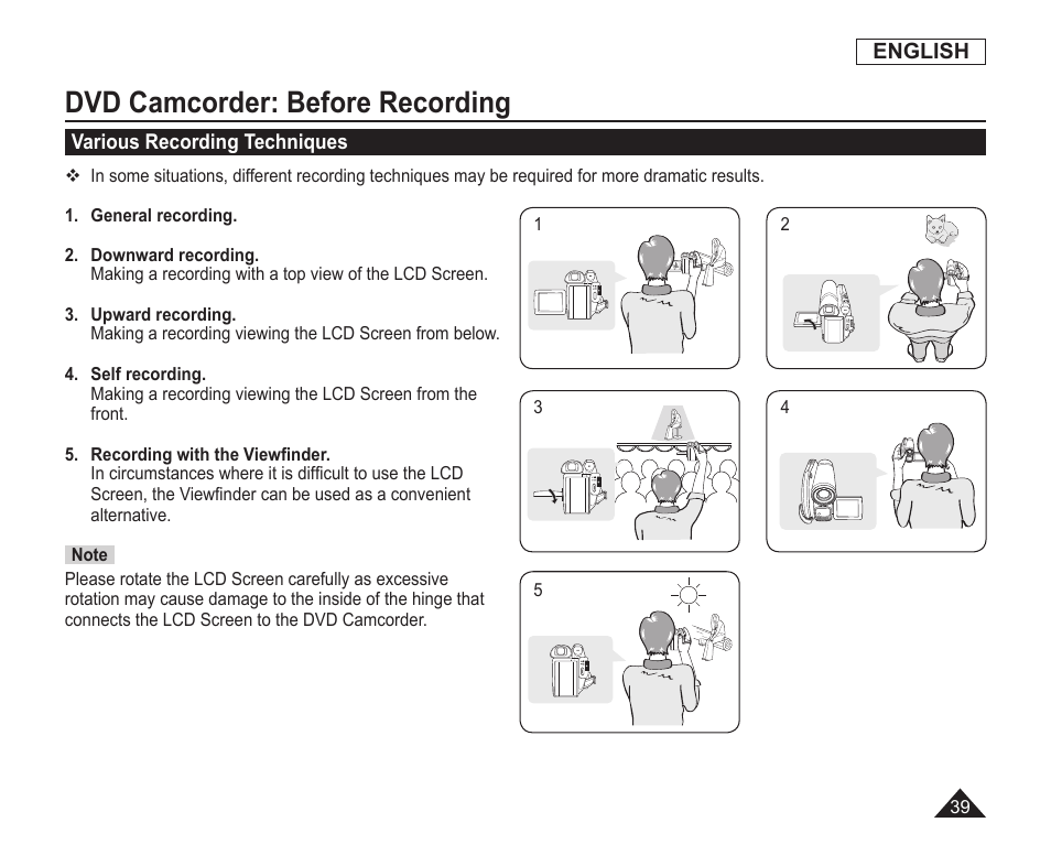 Various recording techniques, Dvd camcorder: before recording | Samsung SC-DC163-XAP User Manual | Page 43 / 136