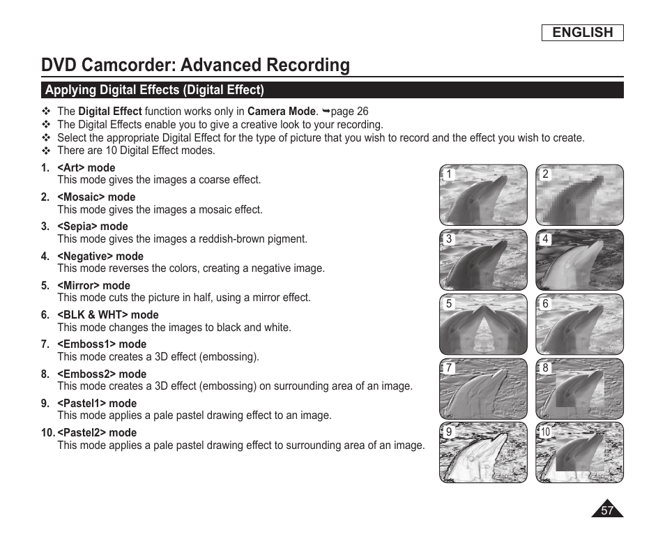 Applying digital effects(digital effect), Dvd camcorder: advanced recording | Samsung SC-DC163-XAP User Manual | Page 61 / 136