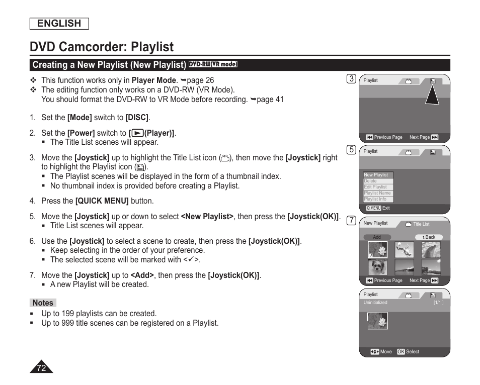 Dvd camcorder:playlist, Creating a new playlist(new playlist), Dvd camcorder: playlist | English, Creating a new playlist (new playlist) | Samsung SC-DC163-XAP User Manual | Page 76 / 136