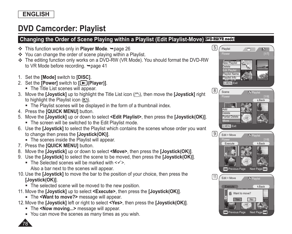 Dvd camcorder: playlist, English | Samsung SC-DC163-XAP User Manual | Page 82 / 136