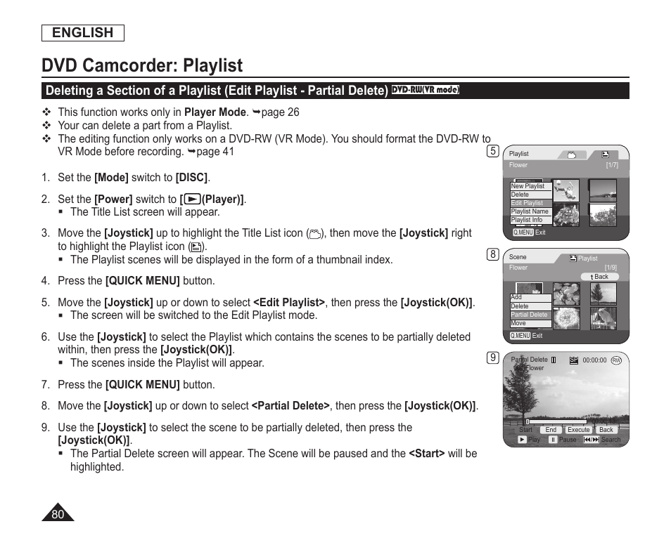 Dvd camcorder: playlist, English | Samsung SC-DC163-XAP User Manual | Page 84 / 136