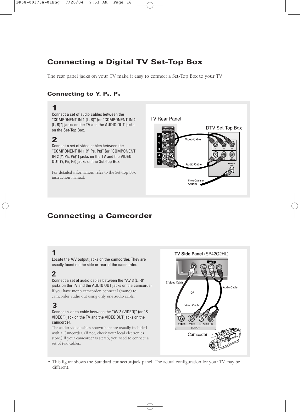 Connecting a camcorder, Connecting a digital tv set-top box | Samsung HCP4741WSC-XAA User Manual | Page 4 / 5