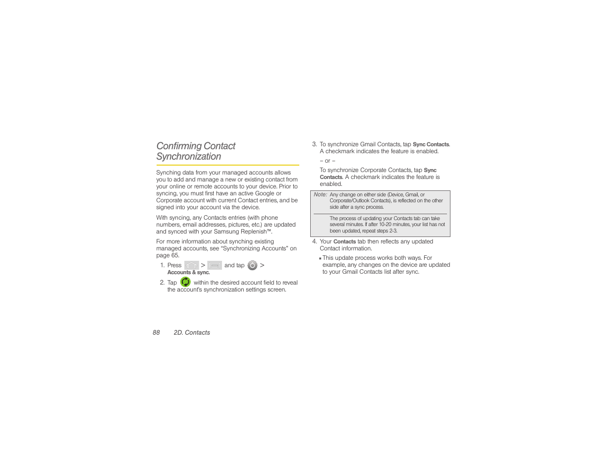 Confirming contact synchronization | Samsung SPH-M580ZKASPR User Manual | Page 102 / 230