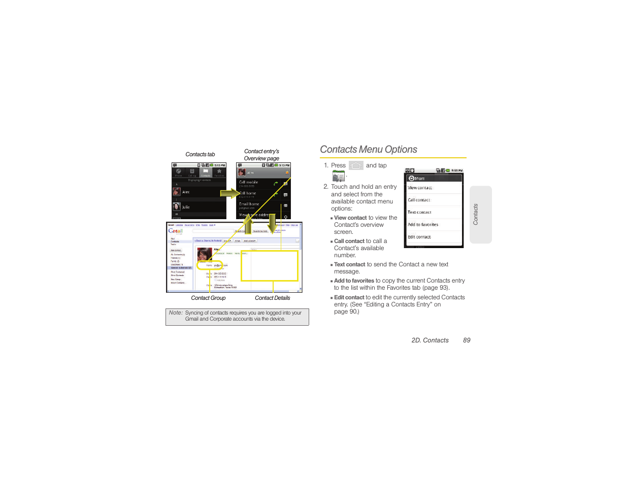 Contacts menu options | Samsung SPH-M580ZKASPR User Manual | Page 103 / 230