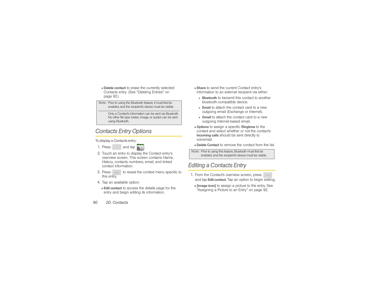 Contacts entry options, Editing a contacts entry | Samsung SPH-M580ZKASPR User Manual | Page 104 / 230