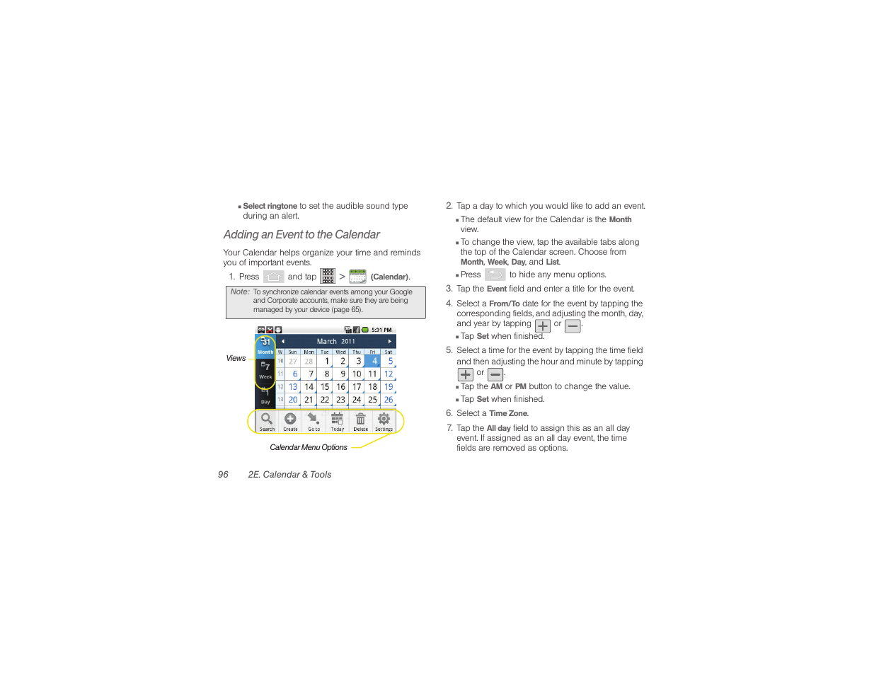 Adding an event to the calendar | Samsung SPH-M580ZKASPR User Manual | Page 110 / 230