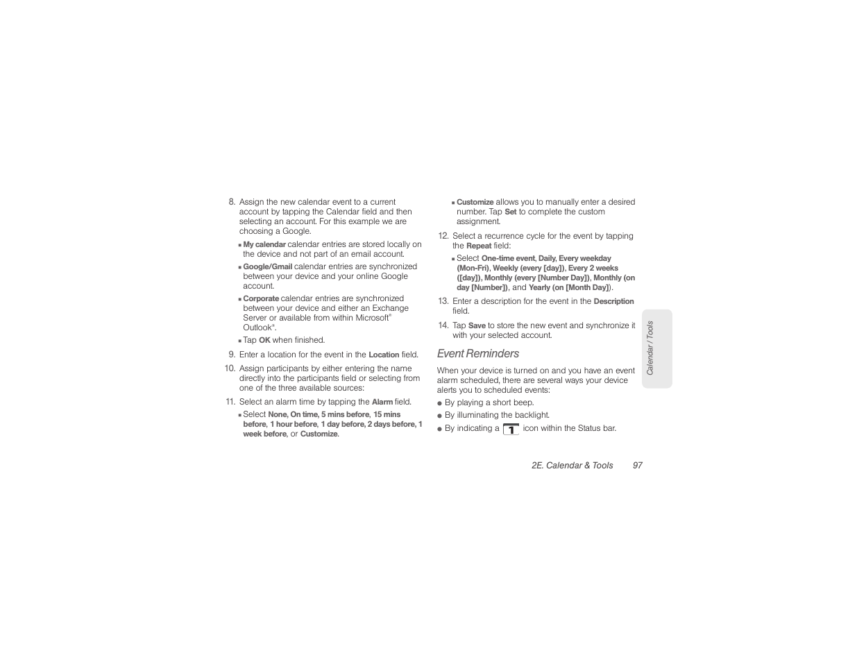 Event reminders | Samsung SPH-M580ZKASPR User Manual | Page 111 / 230