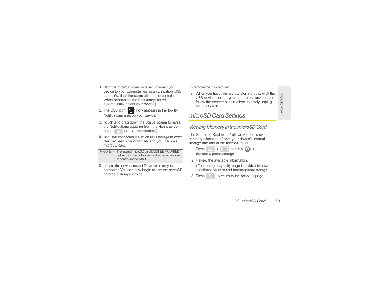 Microsd card settings | Samsung SPH-M580ZKASPR User Manual | Page 127 / 230