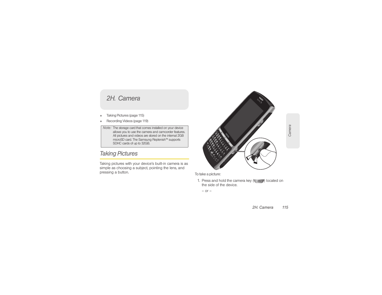 2h. camera, Taking pictures | Samsung SPH-M580ZKASPR User Manual | Page 129 / 230