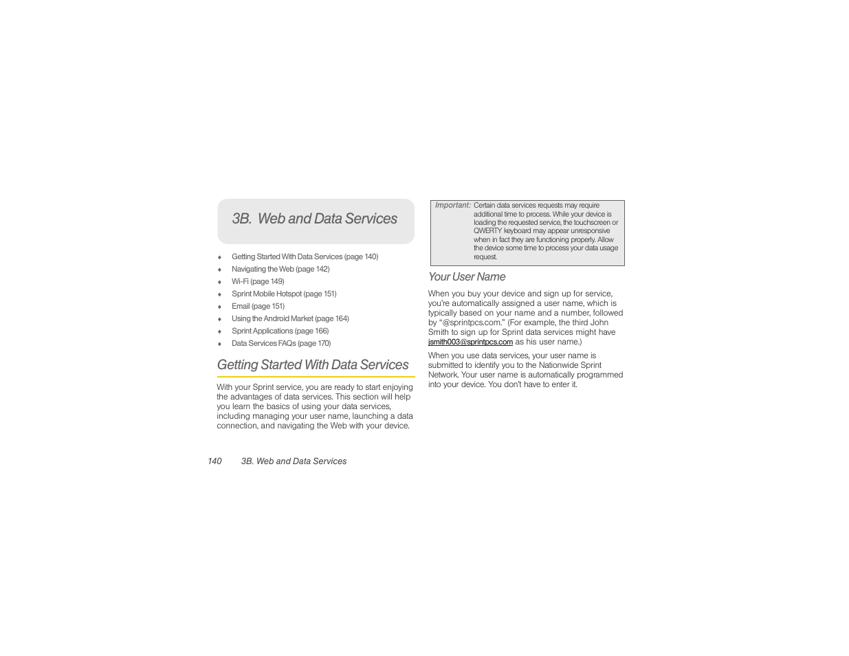 3b. web and data services, Getting started with data services, Your user name | Samsung SPH-M580ZKASPR User Manual | Page 154 / 230