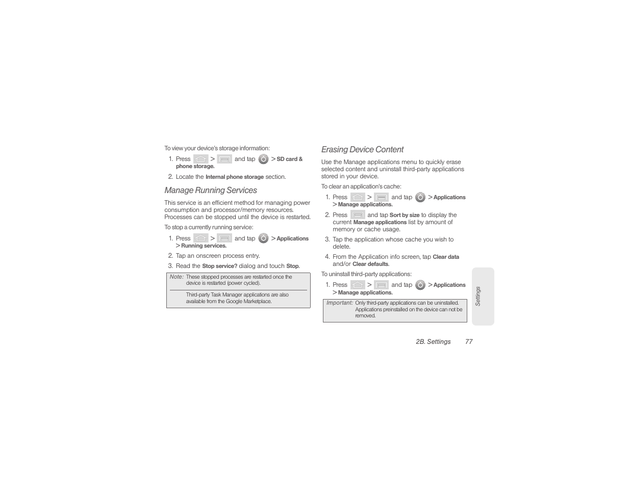 Manage running services, Erasing device content | Samsung SPH-M580ZKASPR User Manual | Page 91 / 230