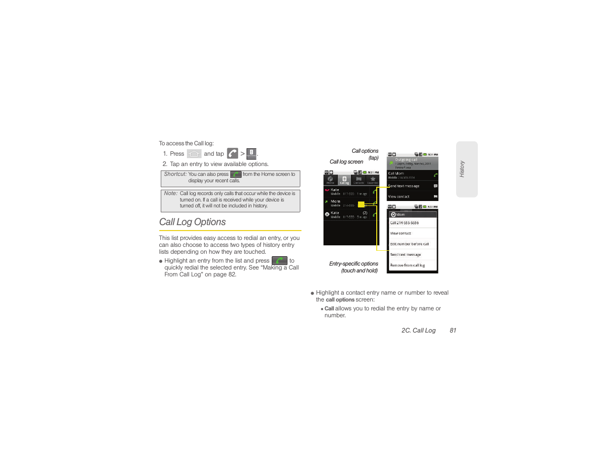 Call log options | Samsung SPH-M580ZKASPR User Manual | Page 95 / 230