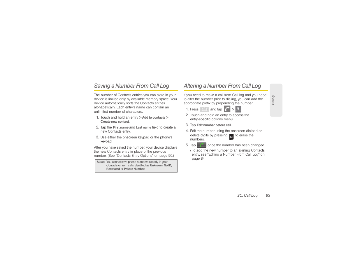 Saving a number from call log, Altering a number from call log | Samsung SPH-M580ZKASPR User Manual | Page 97 / 230