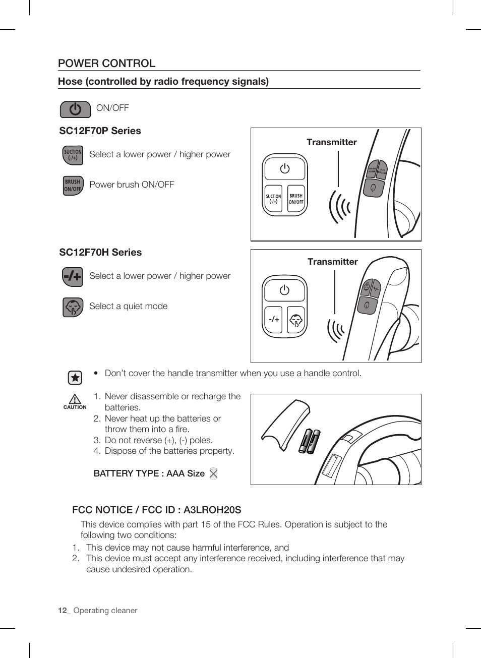 Power control | Samsung VC12F70HNHR-AA User Manual | Page 12 / 72