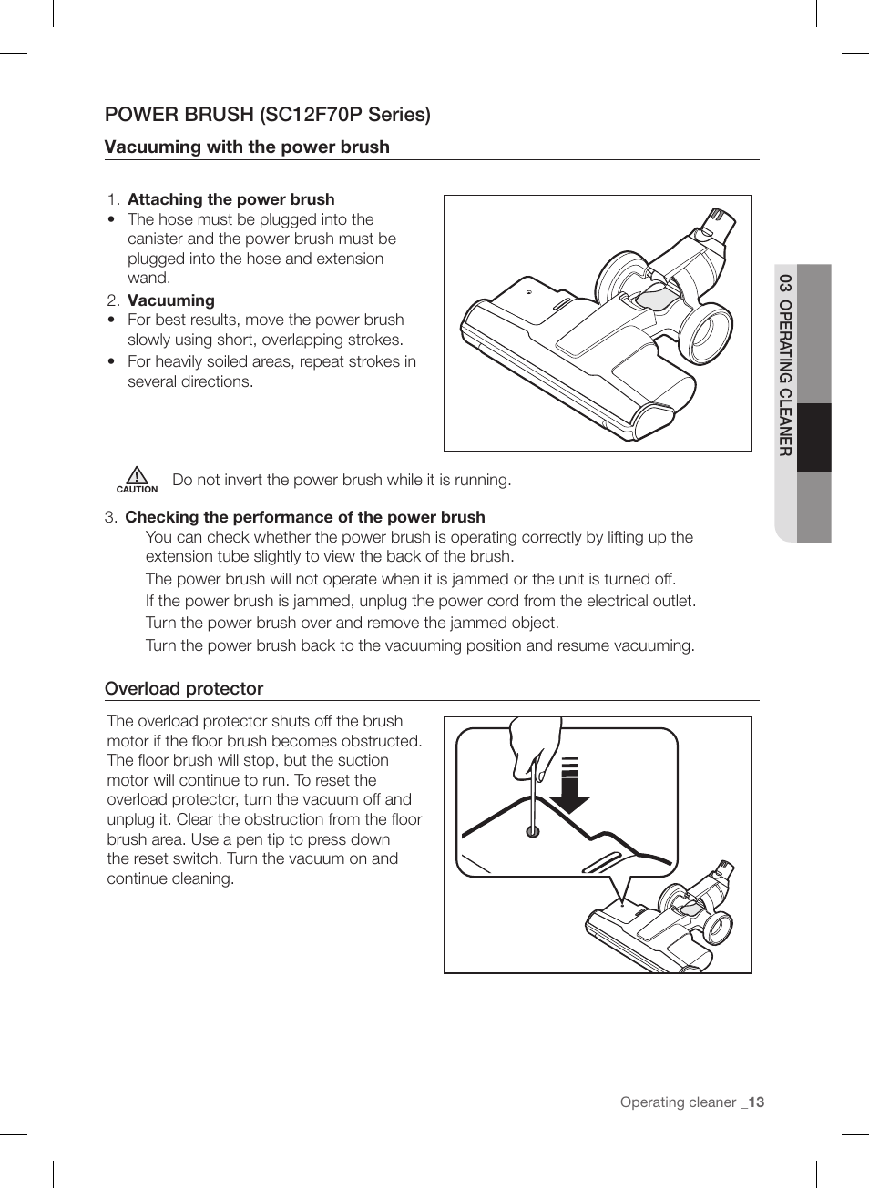 Power brush (sc12f70p series) | Samsung VC12F70HNHR-AA User Manual | Page 13 / 72