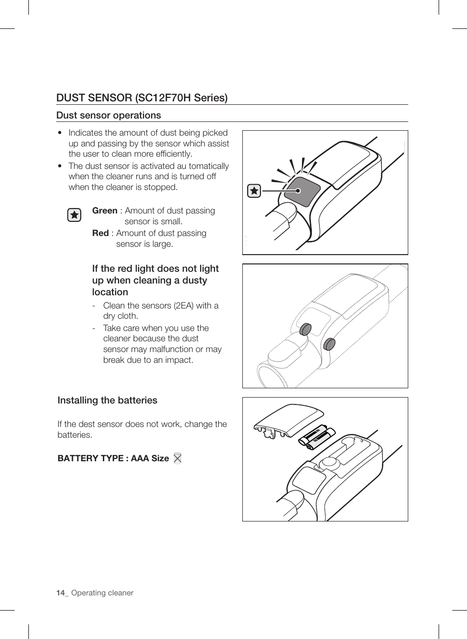 Dust sensor (sc12f70h series) | Samsung VC12F70HNHR-AA User Manual | Page 14 / 72