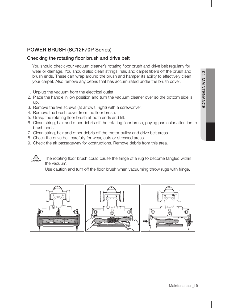 Power brush (sc12f70p series) | Samsung VC12F70HNHR-AA User Manual | Page 19 / 72