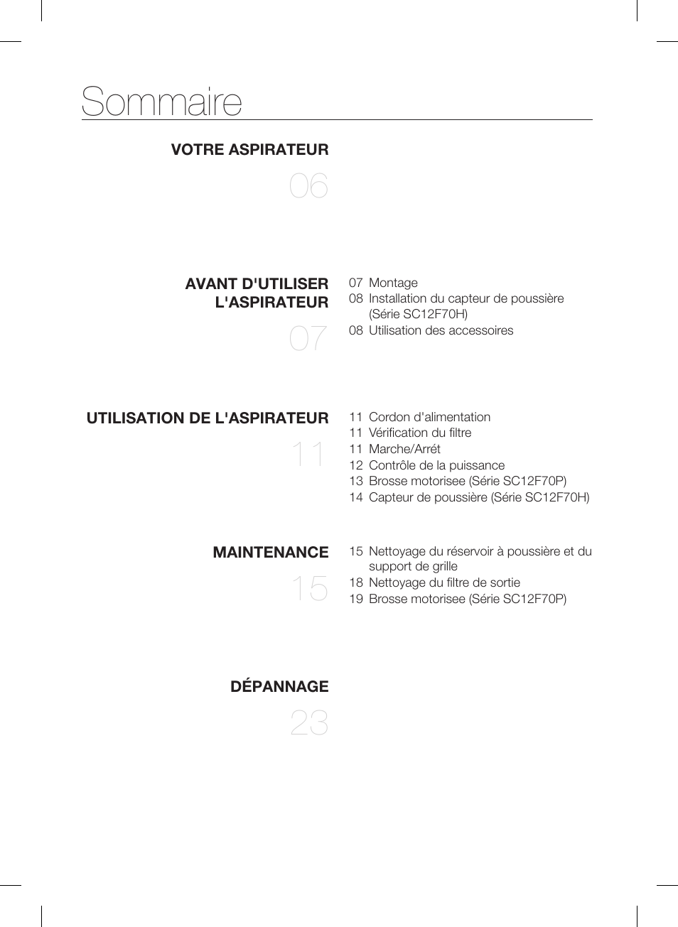 Sommaire | Samsung VC12F70HNHR-AA User Manual | Page 26 / 72