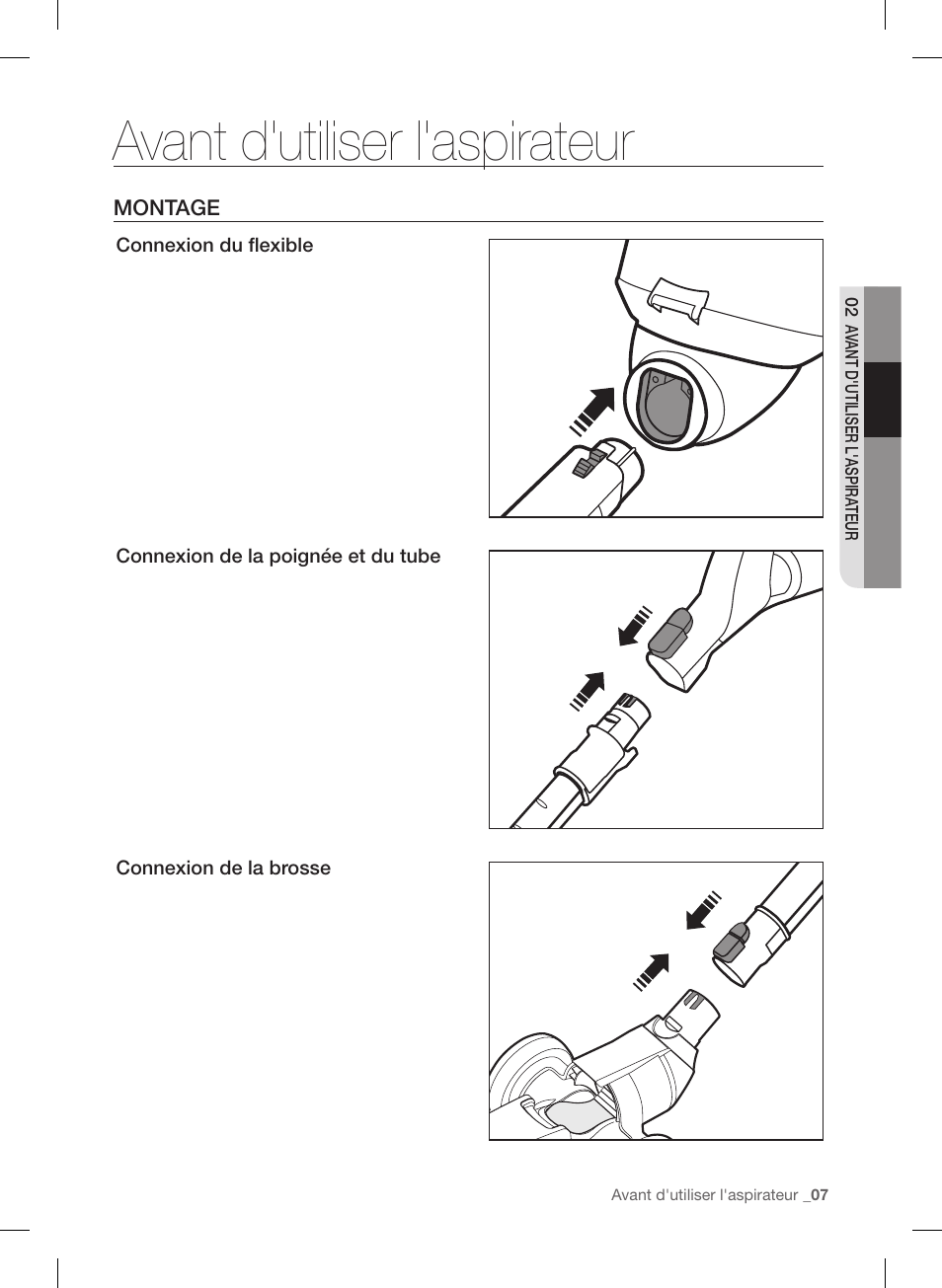 Avant d'utiliser l'aspirateur | Samsung VC12F70HNHR-AA User Manual | Page 31 / 72