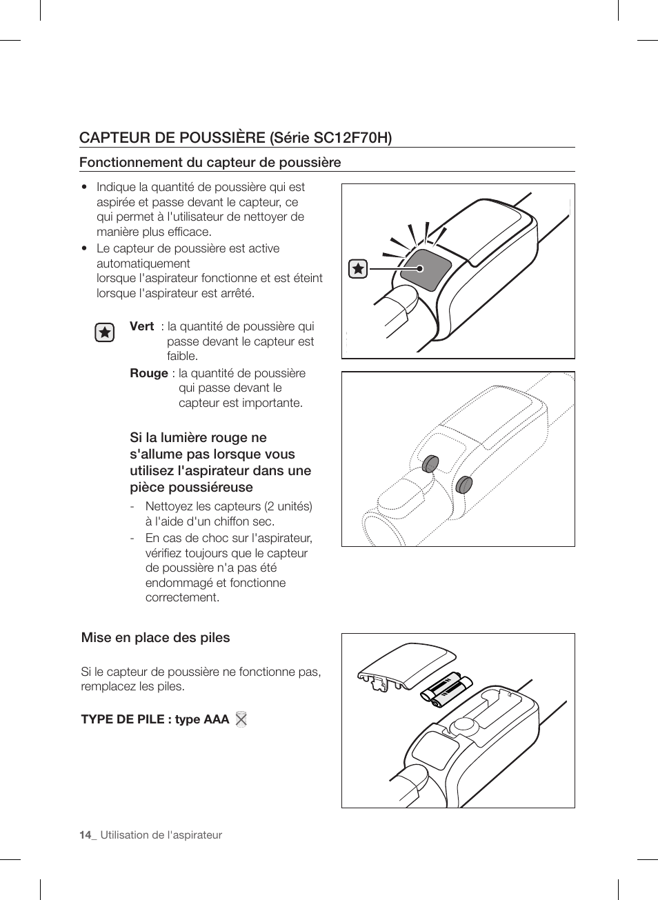 Capteur de poussière (série sc12f70h) | Samsung VC12F70HNHR-AA User Manual | Page 38 / 72