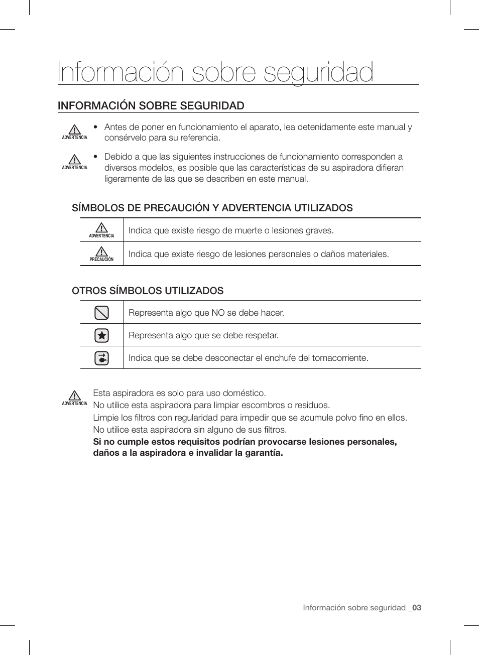 Información sobre seguridad | Samsung VC12F70HNHR-AA User Manual | Page 51 / 72