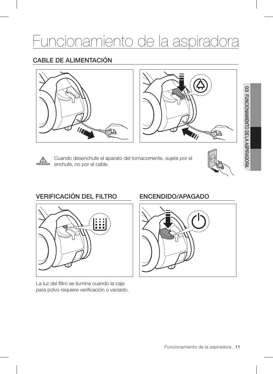 Funcionamiento de la aspiradora | Samsung VC12F70HNHR-AA User Manual | Page 59 / 72