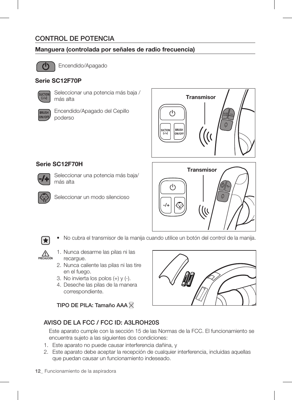 Control de potencia | Samsung VC12F70HNHR-AA User Manual | Page 60 / 72