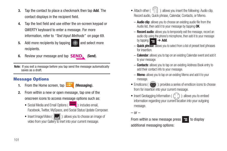 Message options | Samsung SGH-T839HAATMB User Manual | Page 106 / 262